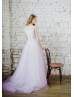 Cap Sleeve Ivory Lace Purple Tulle Wedding Dress